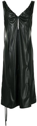 Faux-leather cut-detail midi dress