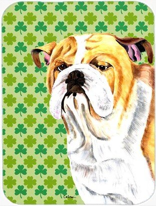 Bulldog English St. Patricks Day Shamrock Portrait Glass Cutting Board Large