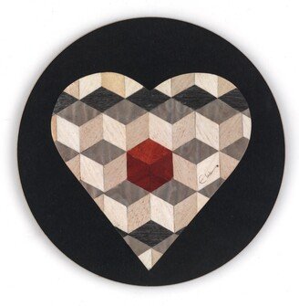 E. Inder Designs Coaster Set Of Six Heart Design In Glamorous Black Red High Gloss Melamine. Tied With Ribbon.