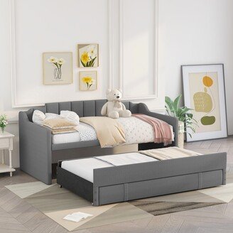 TOSWIN Twin Size Upholstered Daybed with Trundle and 3 Drawers-AA