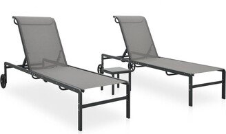 Sun Loungers 2 pcs with Table Textilene and Steel - 82.1 x 28.7 x 15