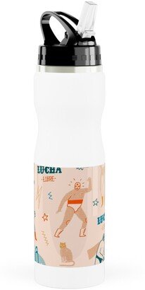 Photo Water Bottles: Mexican Lucha Libre - Beige Stainless Steel Water Bottle With Straw, 25Oz, With Straw, Beige