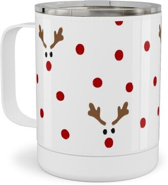 Travel Mugs: Polkadot Rudolph Stainless Steel Mug, 10Oz, Red