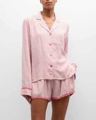 Stripe Hype Long-Sleeve & Shorts Pajama Set-AA