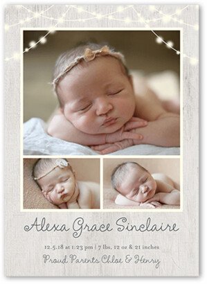 Birth Announcements: Glowing Arrival Birth Announcement, Grey, 5X7, Luxe Double-Thick Cardstock, Square