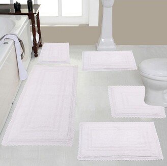 Home Weavers Inc Set of 5 Opulent Collection White Cotton Reversible Tufted Bath Rug Set - Home Weavers