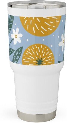 Travel Mugs: Orange Trees - Blue Travel Tumbler, 30Oz, Blue