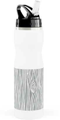 Photo Water Bottles: Woodgrain - Gray Stainless Steel Water Bottle With Straw, 25Oz, With Straw, Gray