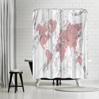 71 x 74 Shower Curtain, Marble World Map (Pink) by Samantha Ranlet