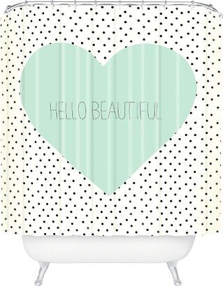 Hello Beautiful Heart Shower Curtain Polka Dots Mint Green