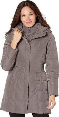 Down Coat with Bib Front and Dramatic Hood (Carbon) Women's Coat