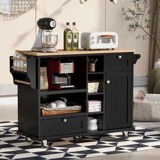 TONWIN Black Kitchen Island Cart Storage Cabinet Locking Wheel Wood Sideboard