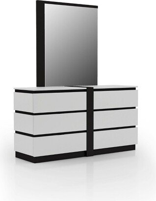 Pape Contemporary 6 Drawer Dresser with Mirror White/Metallic Gray - miBasics