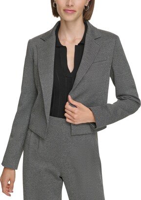 Petite Cropped Open-Front Long-Sleeve Jacket - Black/Cream