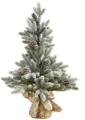 28In. Flocked Artificial Christmas Tree with Pine Cones