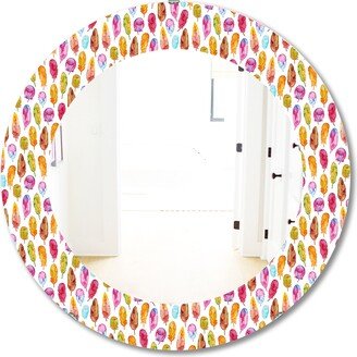 Designart 'Pattern With Colorful Feathers' Printed Mid-Century Oval or Round Wall Mirror - Pink