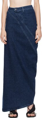 Blue Multiline Denim Maxi Skirt-AA