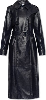 Leather Trench Coat Navy - Blue