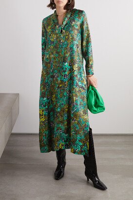 Calate Tie-neck Printed Silk-twill Midi Dress - Green