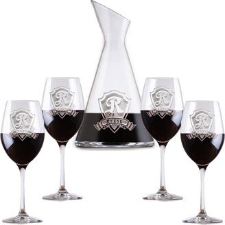 Engraved Slant Wine Carafe Decanter With 4 Glasses Gift Set