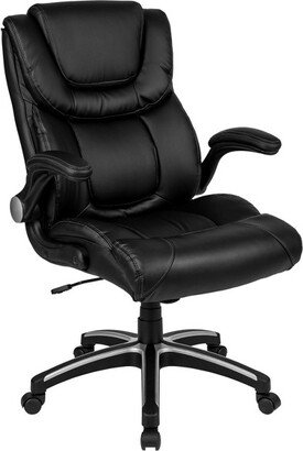 Hansel High Back Black LeatherSoft Executive Swivel Office Chair with Double Layered Headrest and Open Arms