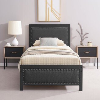 Platform Bed Frame with Headboard ,Grey/Black Bed Frame, Twin/Full/Queen Size Bed Frame