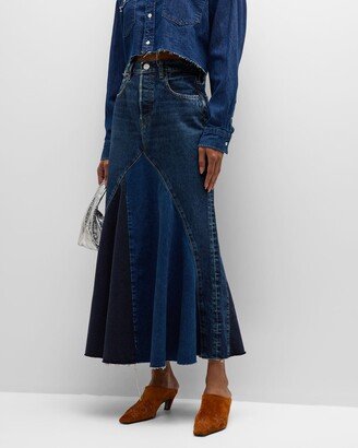 Vicksburg A-Line Multi-Tone Denim Maxi Skirt