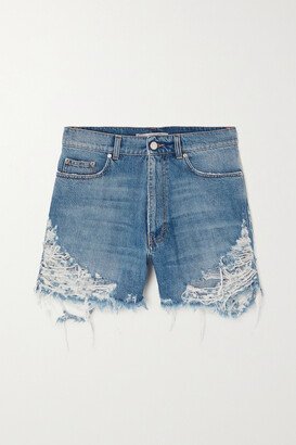 Net Sustain Embroidered Distressed Organic Denim Shorts - Blue