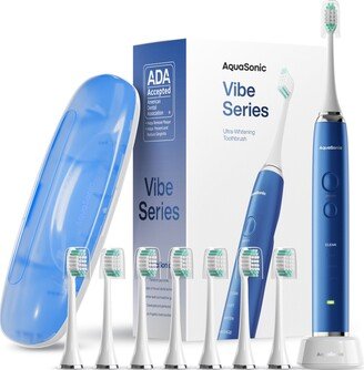 AQUASONIC VIBE SERIES Sapphire Blue UltraSonic Whitening Toothbrush with 8 DuPont Brush Heads & Travel Case