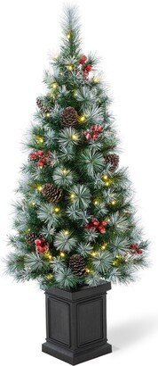 4' Pre-Lit Pine Artificial Christmas Porch Tree with 80 Warm White Lights