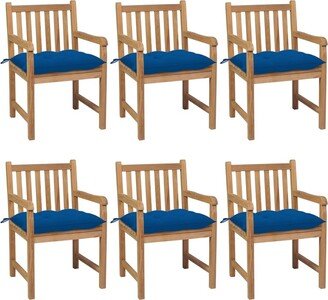 Patio Chairs 6 pcs with Blue Cushions Solid Teak Wood - 22.8'' x 23.6'' x 35.4''