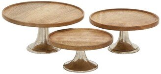 GINGER BIRCH STUDIO Brown Mango Wood Cake Stand with Aluminum Accents - Set of 3