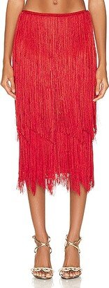 Fringe Pencil Skirt in Red