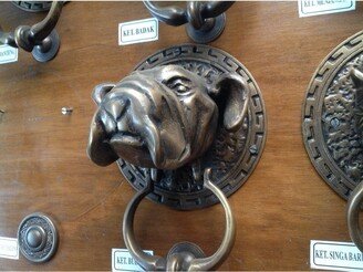 Antique Large Big Bulldog Head Hunt Front Door Knocker Cast Solid Brass | Vintage Dog Head Knocker, Knock