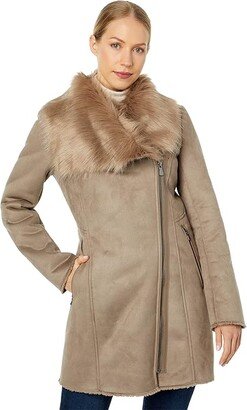 Asymmetrical Faux Shearling (Stone) Women's Coat