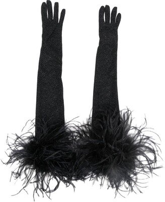 Feather-Trim Metallic Gloves