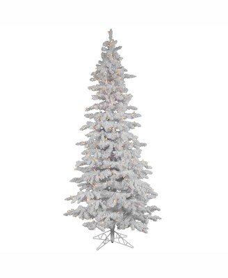 7.5 ft Flocked White Slim Artificial Christmas Tree With 550 Warm White Led Lights