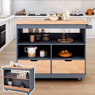 Kitchen Cart Rolling Mobile Kitchen Island Solid Wood Top,Blue