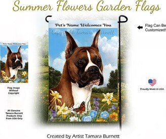 Boxer Fawn Cropped Summer Flowers | Can Personalize With Pets Name Garden Flag