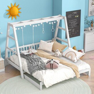 IGEMAN Children'S Wood Twin Daybed with Ladder Bracket Design, No Box Spring Required