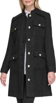 Textured Belted Wool Blend Tweed Coat