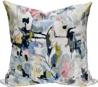 Floral Abstract Pillow Cover/Impressionist Artwork On Woven Cotton Throw Colorful Rose - Pink, Blue, White Watercolor Ella