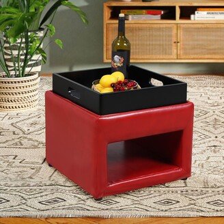 GREATPLANINC Faux Leather Storage Ottoman Square Toy Storage Chest Coffee Table Top Cover Storage Boxes Footrest Stool for Bedroom Lounge