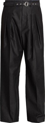 Cotton Pleat-Front Wide-Leg Trousers