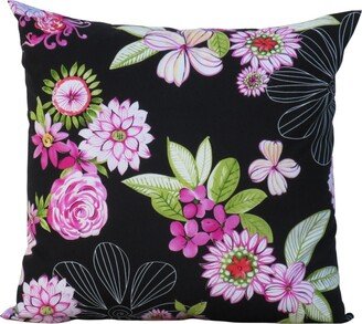 Black, Pink & Green Floral Throw Pillow Cover, 100% Cotton With Envelope Closure Opening, 18 X 18, 16 16, 14