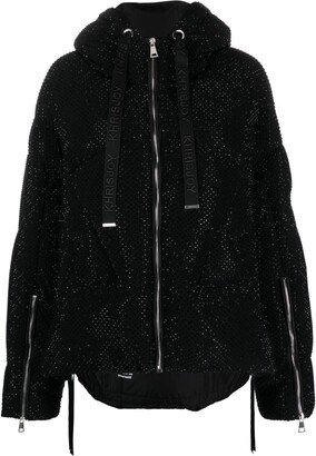 Iconic rhinestone-embellished hooded puffer jacket