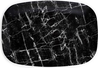 Serving Platters: Cracked Black Marble Serving Platter, Black