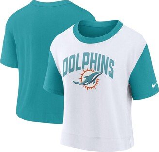 Women's Aqua, White Miami Dolphins High Hip Fashion T-shirt - Aqua, White