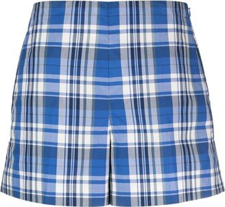 Plaid Check-Pattern Cotton Poplin Shorts