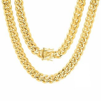 HMY JEWELRY Men's 18K Gold Plated Stainless Steel 24 Curb Chain Necklace